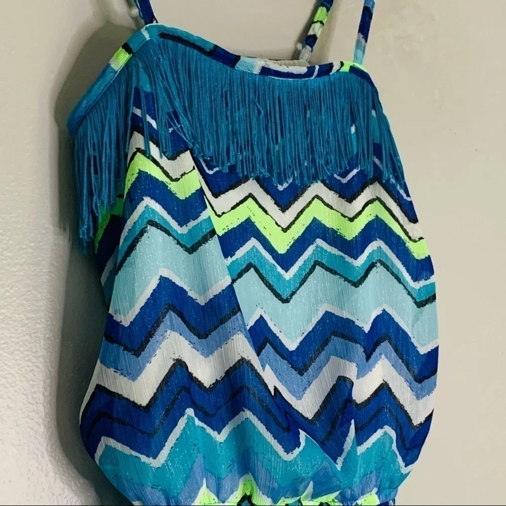 Justice Fringe Chevron tank top ocean blues 12 blue